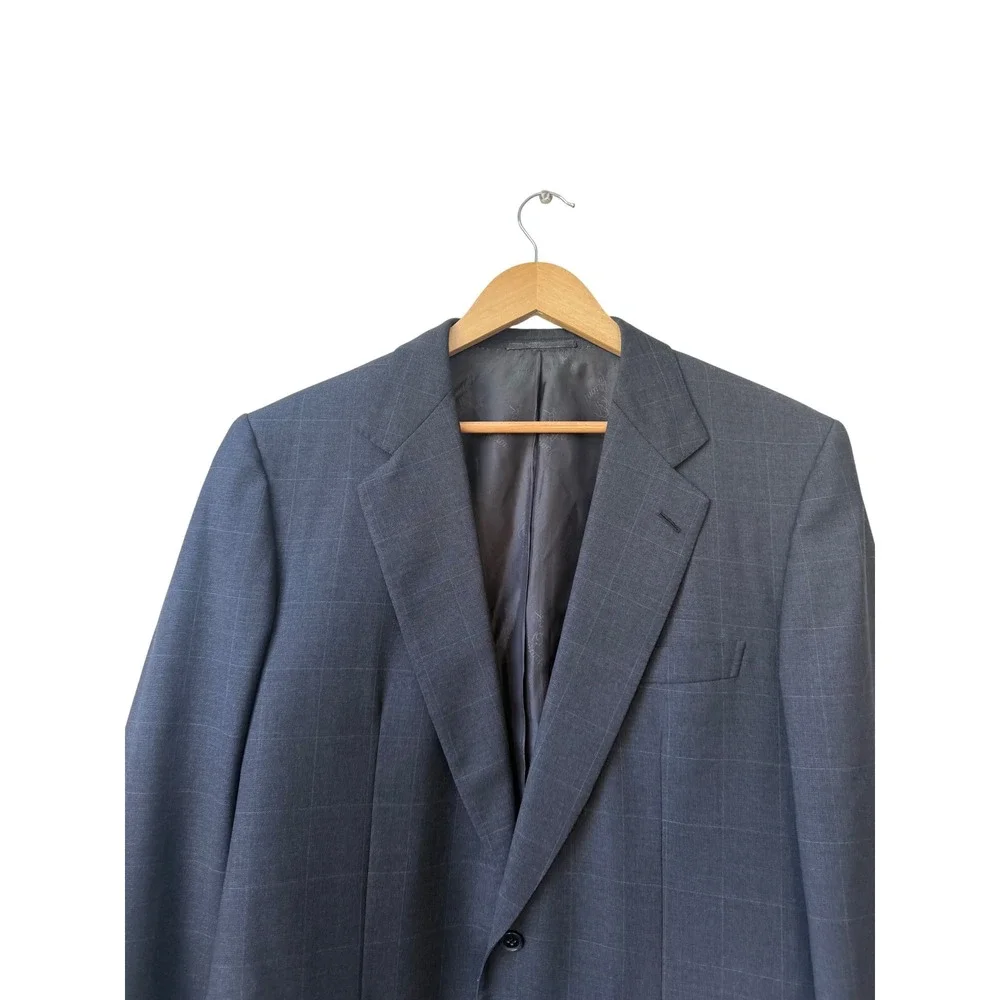 Brioni Wool Windowpane Blazer‎ 44L Made In Italy 2 Button Luxury Modern Tailored